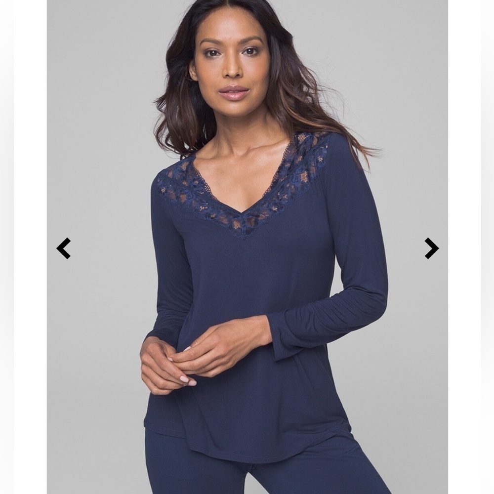 Soma COOL NIGHTS Long Sleeve Pajama Top With Lace Size Medium